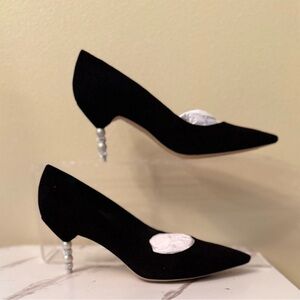 Sofia Webster Coco Crystal & Pearl Mid Pump, Black Suede,  NIB, Size, 39(9)
